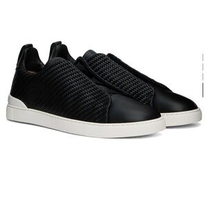 Black Pelletessuta Leather Triple Stitch Sneakers